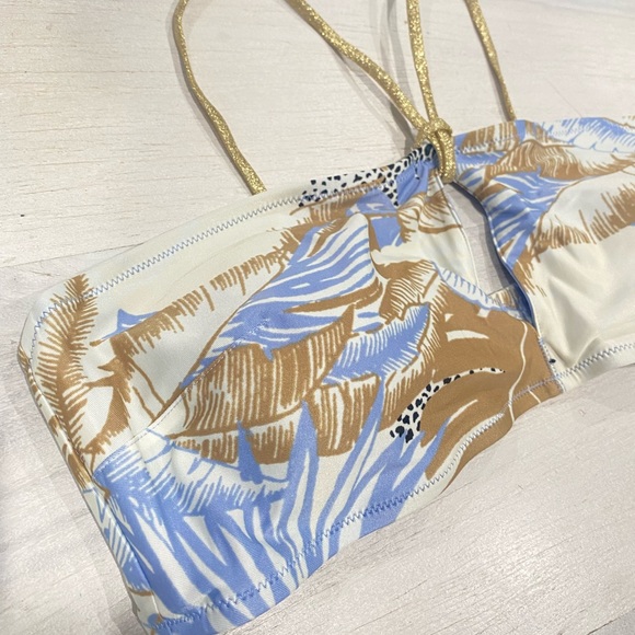 Aerie Swim Bandeau tropical glitter gold halter bikini SET top bottom  XL - Picture 2 of 16